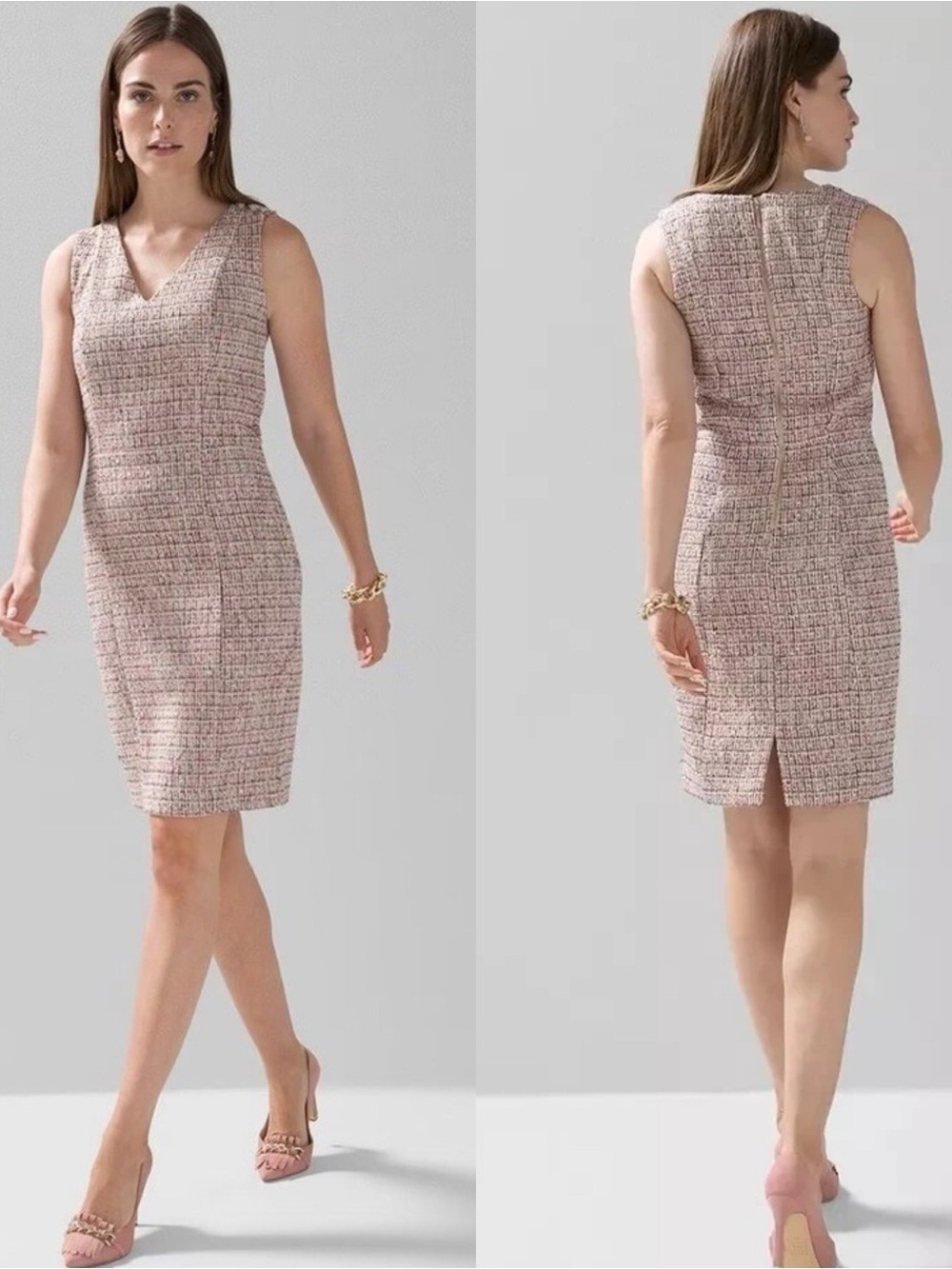 New White House Black Market Multi Neutral Tweed Sheath Dress